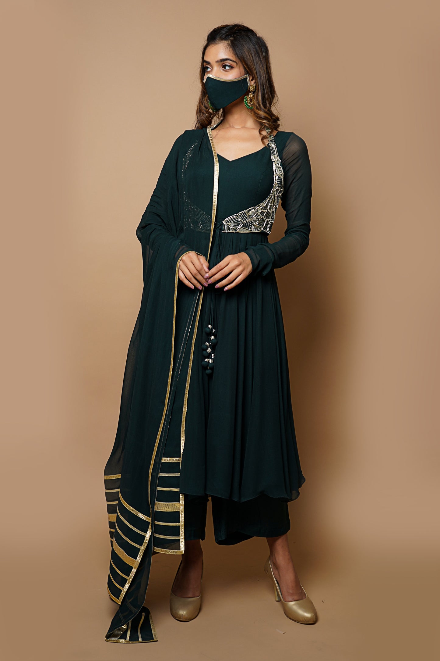 Bottle Green Anarkali Suit Set image 7