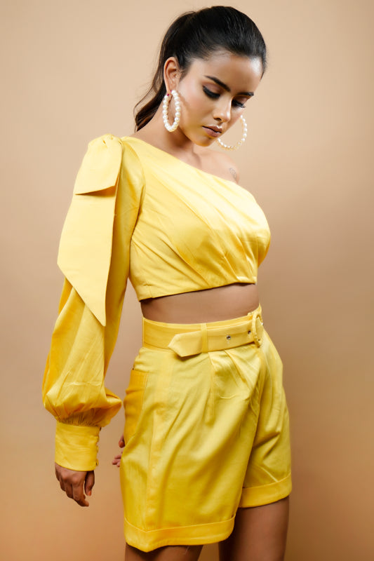 Yellow Cotton Shorts Co-Ord