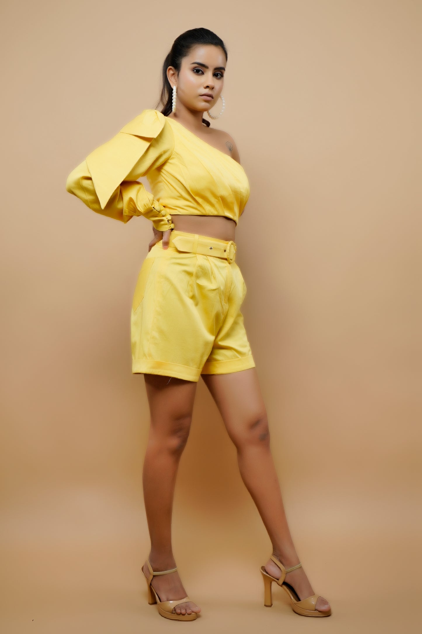 Yellow Cotton Shorts Co-Ord