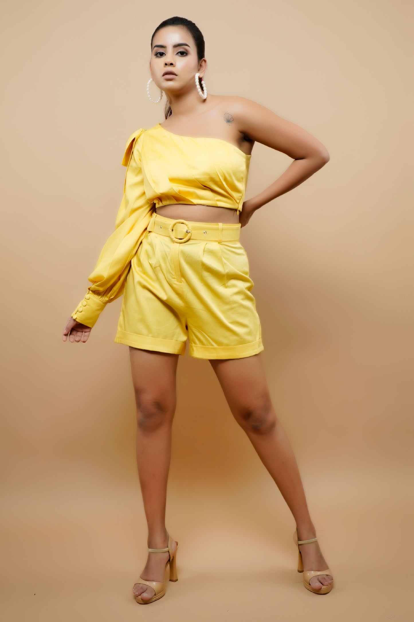 Yellow Cotton Shorts Co-Ord