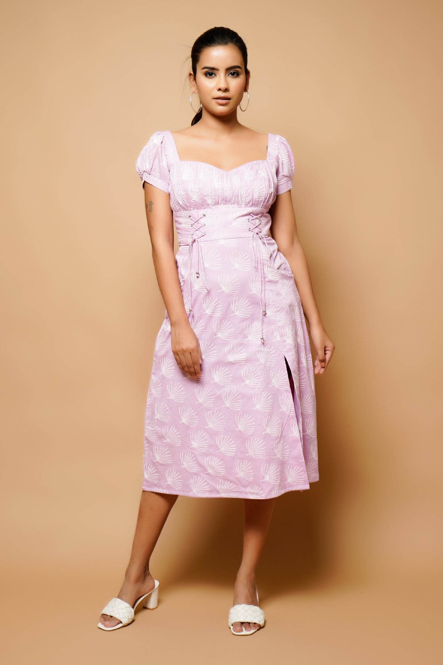 Lavender Blockprint Cotton A-Line Midi