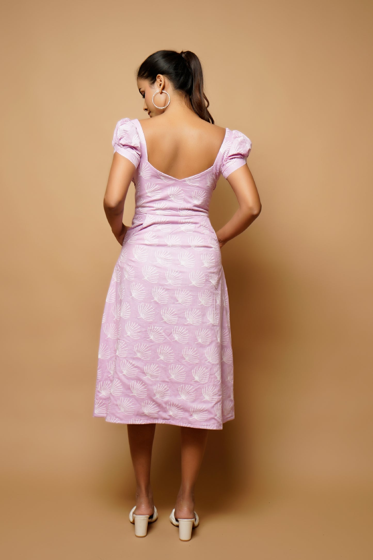 Lavender Blockprint Cotton A-Line Midi